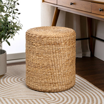 Zoey 18.5" Modern Coastal Hand-Woven Hyacinth Stool/Ottoman